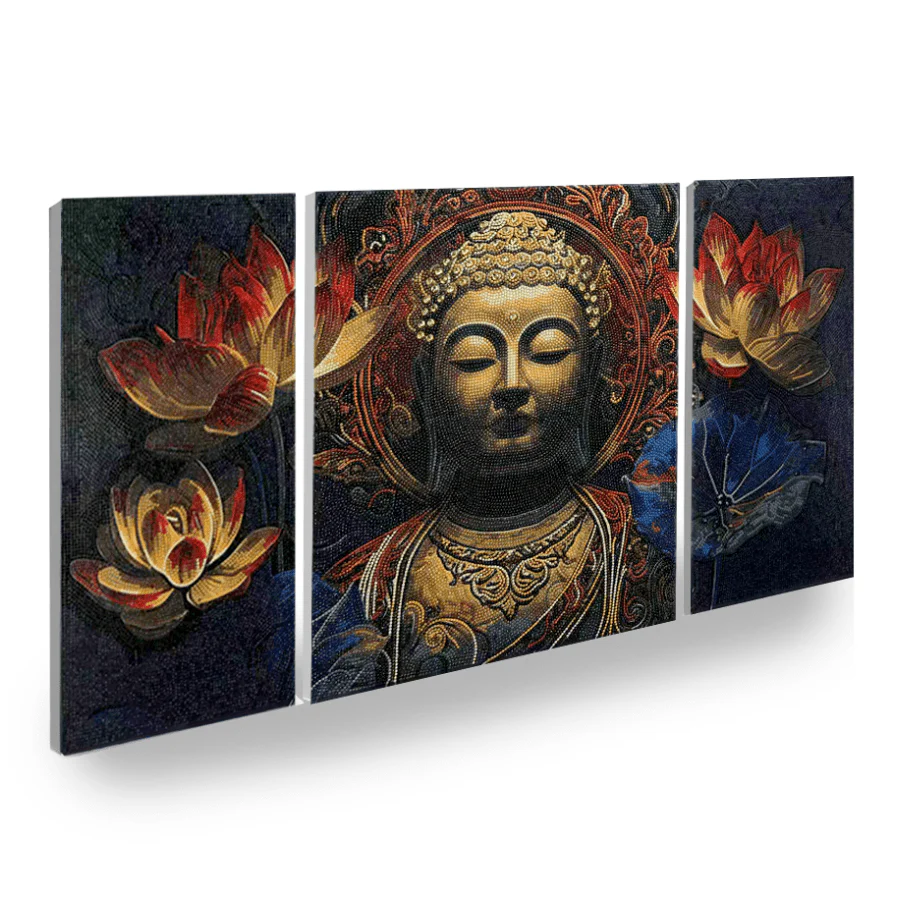 Buddha in Bloom Crystal Art Canvas Triptych - Image 2