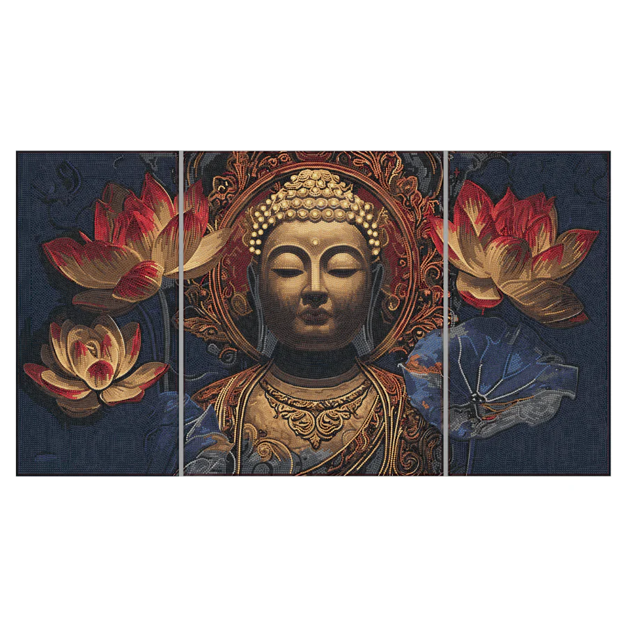 Buddha in Bloom Crystal Art Canvas Triptych - Image 3