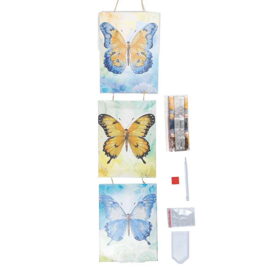 Butterflies Crystal Art Hanging Trio Canvas Kit 15x20cm - Image 4
