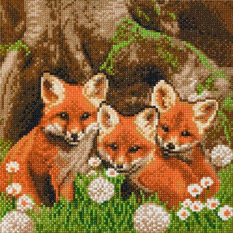 "Fox Cubs" Crystal Art Canvas Kit 30x30cm - Image 3