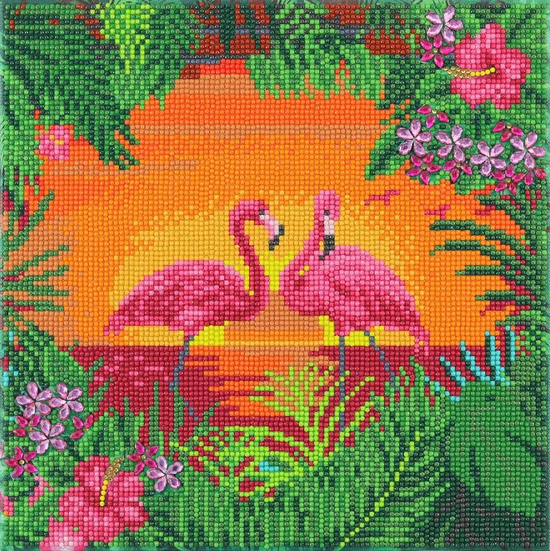 "Fancy Flamingos" Crystal Art Canvas Kit 30x30cm - Image 2