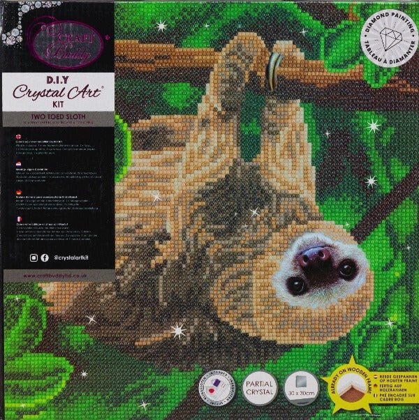 "Two Toed Sloth" Crystal Art Canvas Kit 30x30cm - Image 5