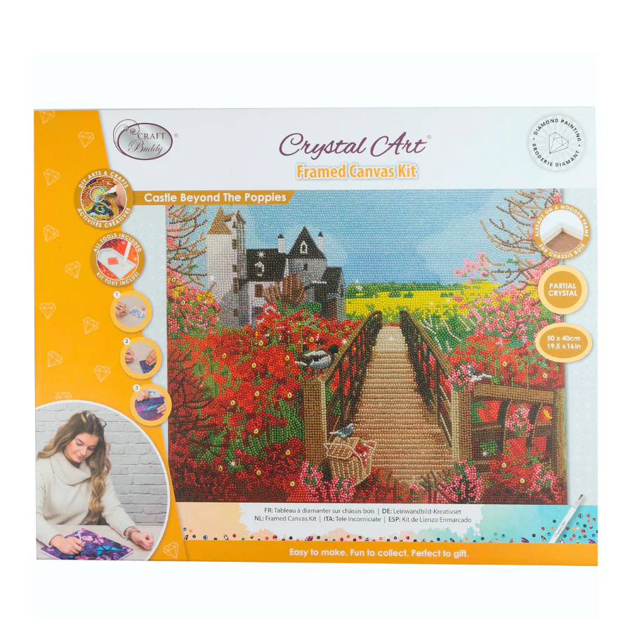Castle Beyond The Poppies Crystal Art Framed Canvas Kit 50x40cm - Image 7