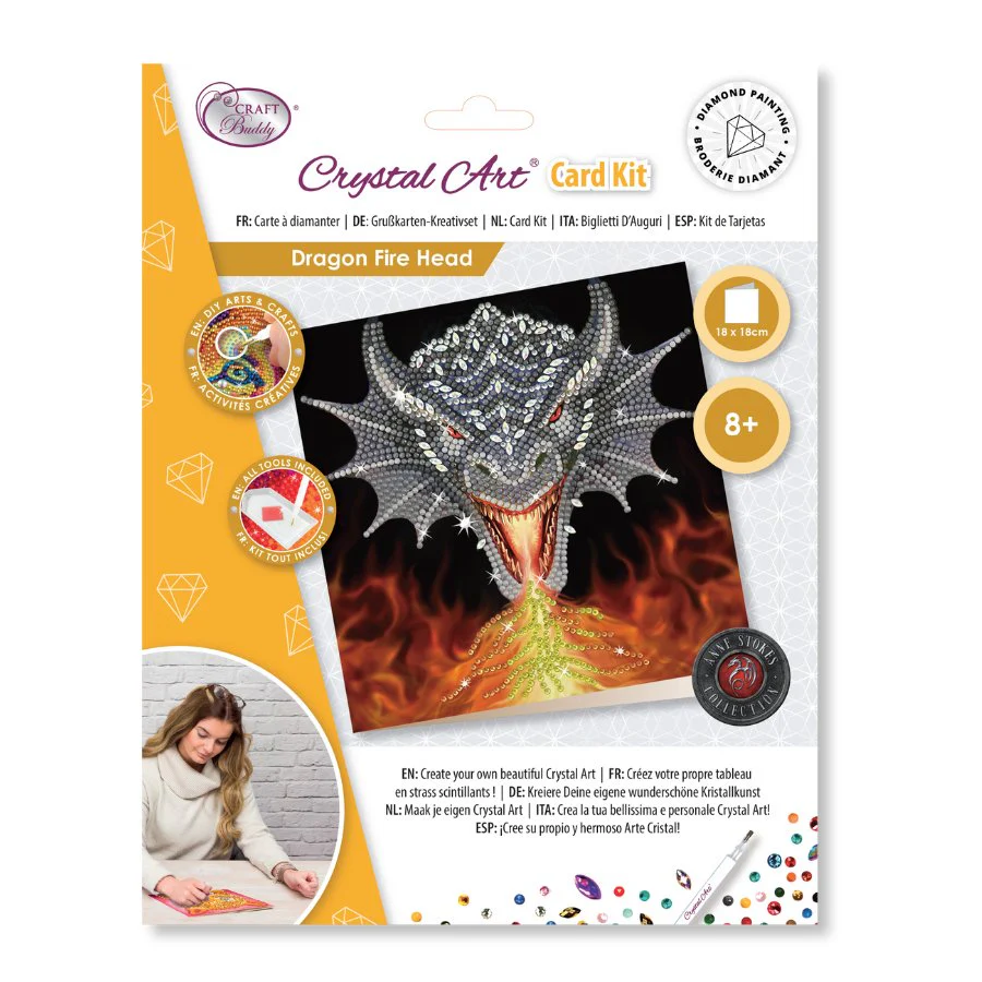 "Dragon Fire Head" by Anne Stokes Crystal Art Card 18x18cm - Image 6