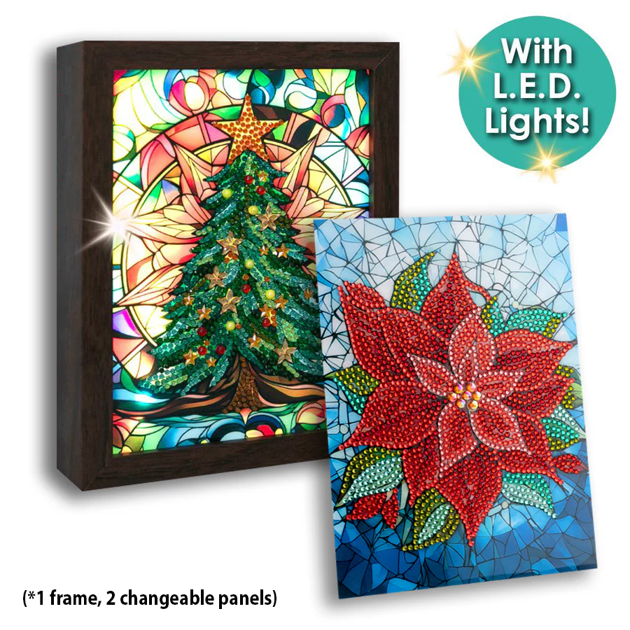 "Christmas" Crystal Art Small LED Frame Set of 2