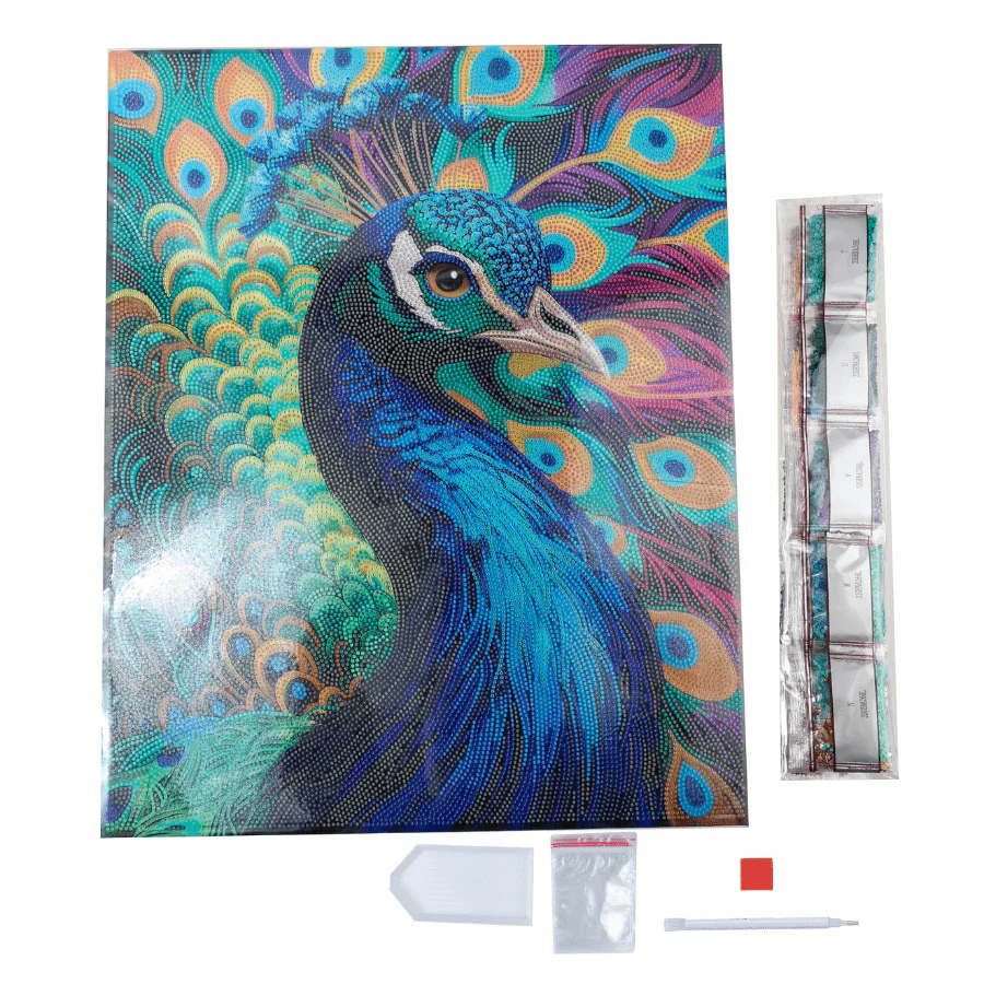 Colourful Peacock Crystal Art Framed Canvas Kit 40x50cm - Image 4