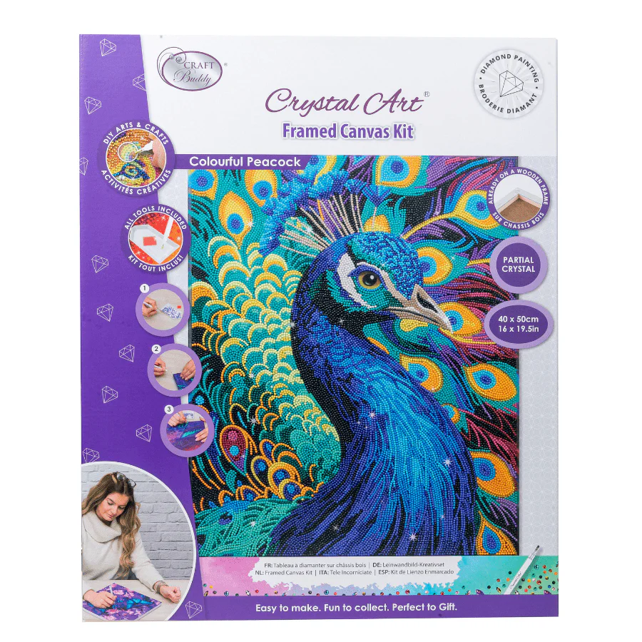 Colourful Peacock Crystal Art Framed Canvas Kit 40x50cm - Image 7