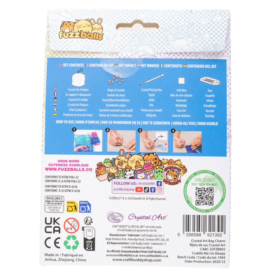 Cuddle Me I'm Sleepy Crystal Art Bag Charm Kit Fuzzballs - Image 4