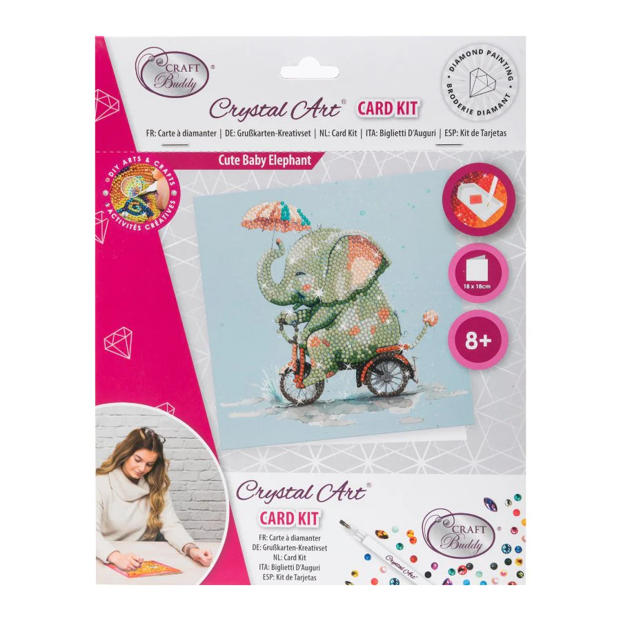 "Cute Baby Elephant" Crystal Art Card - Image 8