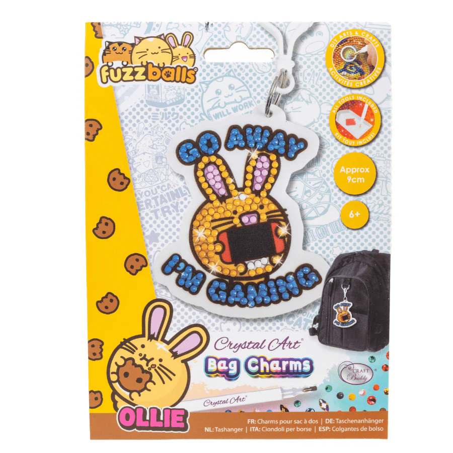 Go Away I'm Gaming Crystal Art Bag Charm Kit Fuzzballs - Image 6