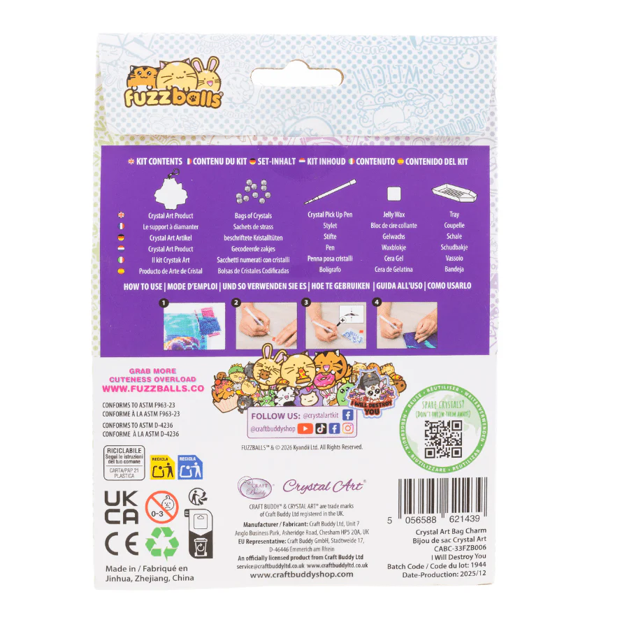I Will Destroy You Crystal Art Bag Charm Kit Fuzzballs - Image 8
