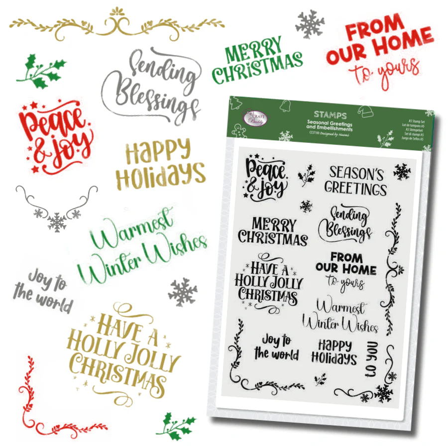 Seasonal Greetings and Embellishments A5 Stamp Set