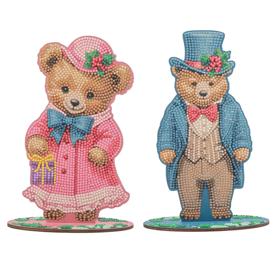 Victorian Teddy Bears Crystal Art Wooden Decoration